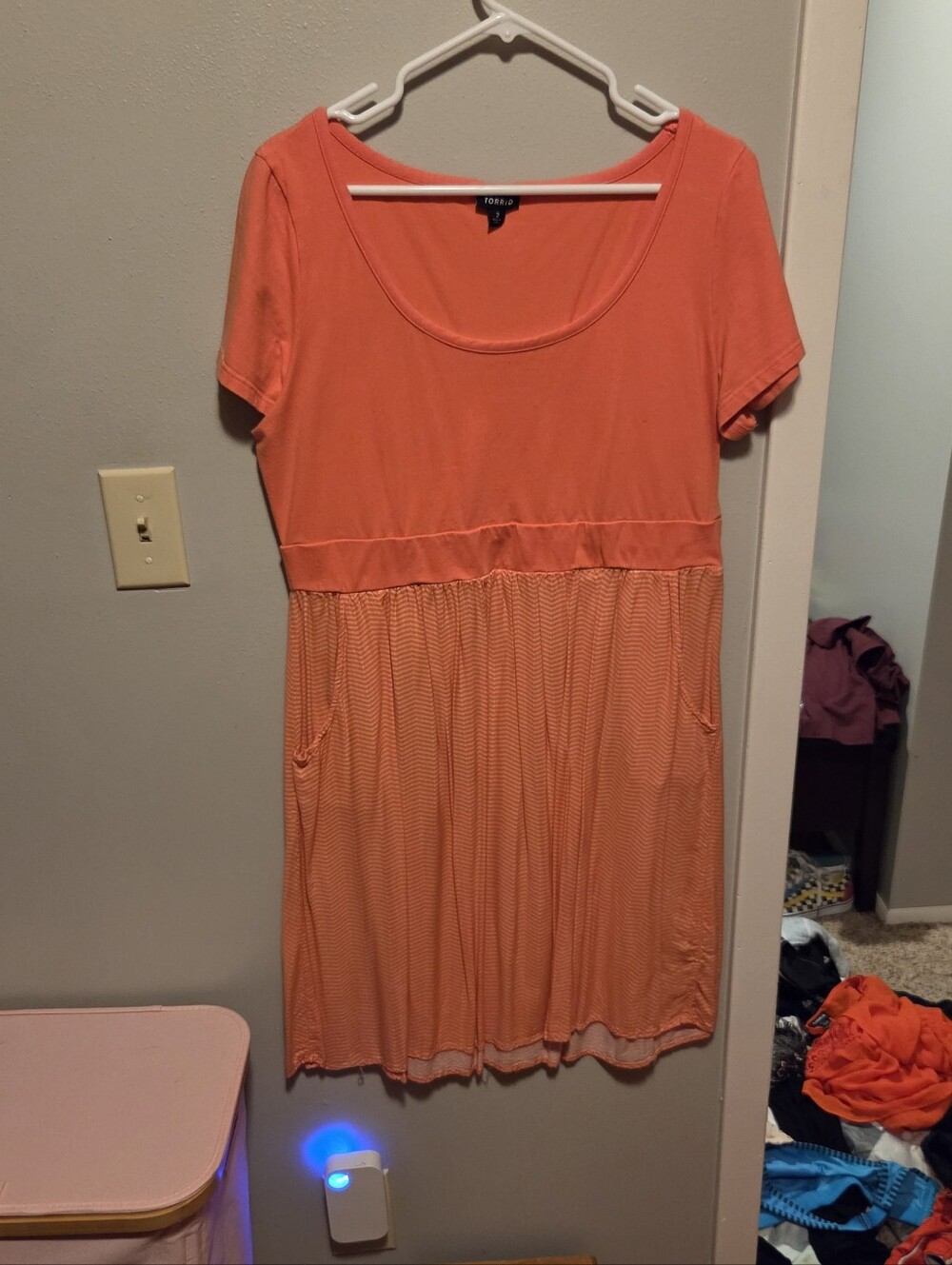Coral Scoop Neck Short Sleeve Skater Dress